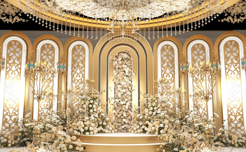 乐至香槟色调婚礼堂效果展示